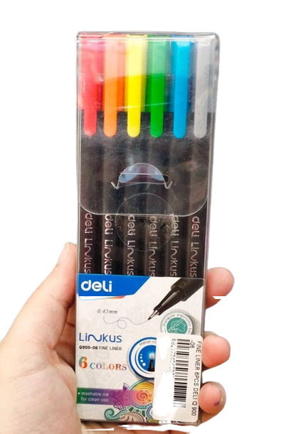 مجموعة Deli ببطانة دقيقة 6 ألوان- أقلام رسم ماركر مانغا، مجموعة فنية للمدرسة